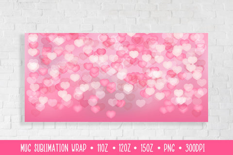 Pink Hearts Mug Sublimation Design. Valentines Day Mug Wrap Sublimation LaBelezoka 