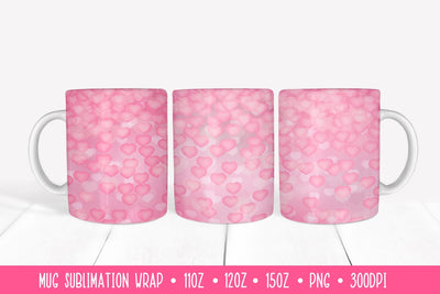 Pink Hearts Mug Wrap Sublimation Design. Valentines Mug PNG Sublimation LaBelezoka 