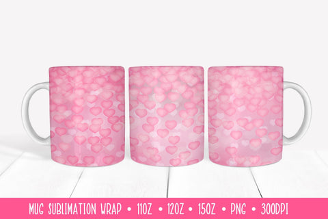 Pink Hearts Mug Wrap Sublimation Design. Valentines Mug PNG Sublimation LaBelezoka 