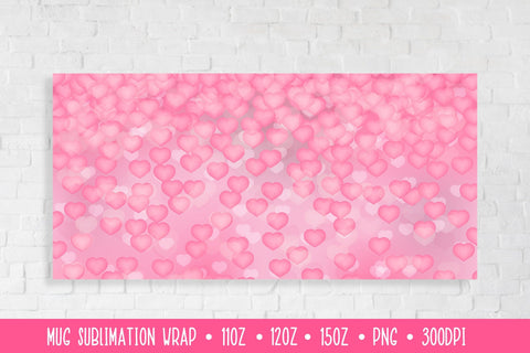 Pink Hearts Mug Wrap Sublimation Design. Valentines Mug PNG Sublimation LaBelezoka 