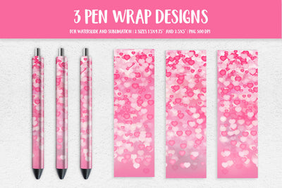 Pink Hearts Pen Wrap Design. Sublimation or Waterslide PNG Sublimation LaBelezoka 