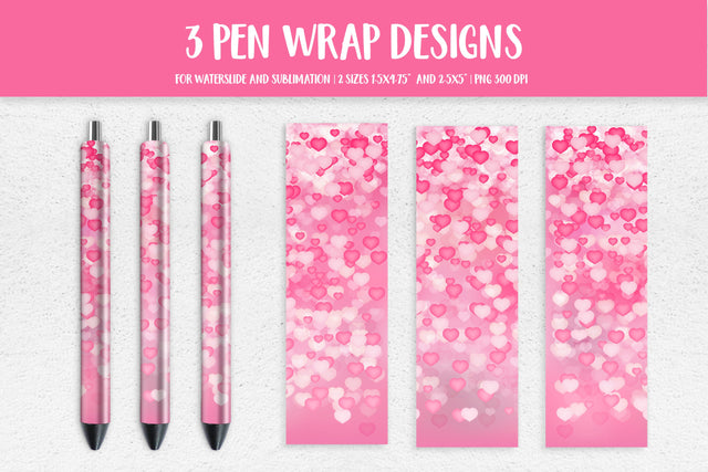 Pink Hearts Pen Wrap Design. Sublimation or Waterslide PNG Sublimation LaBelezoka 
