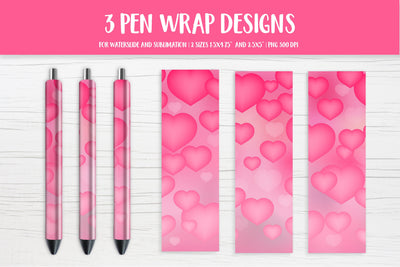 Pink Hearts Pen Wrap Template. Sublimation or Waterslide Sublimation LaBelezoka 