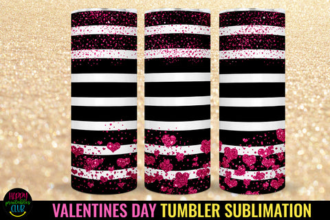 Pink Hearts Stripes PNG I Valentines Day 20 Oz Tumbler Sublimation Happy Printables Club 