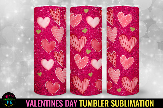 Pink Hearts Tumbler I Valentines Day Sublimation Tumbler Sublimation Happy Printables Club 
