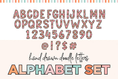 Pink Holly Christmas Hand Drawn Doodle Letter Alphabet Set Sublimation BijouBay 