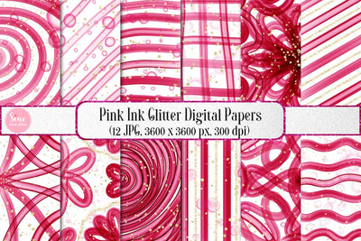 Pink Ink Glitter Digital Papers Backgrounds Set Digital Pattern SineDigitalDesign 
