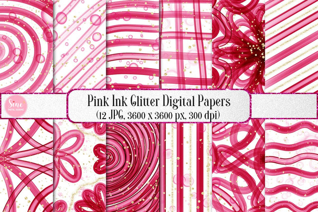 Pink Ink Glitter Digital Papers Backgrounds Set Digital Pattern SineDigitalDesign 