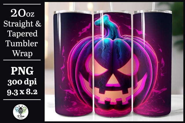 Pink Jack-o-lantern Tumbler Wrap | Halloween Sublimation PNG Sublimation B Renee Design 