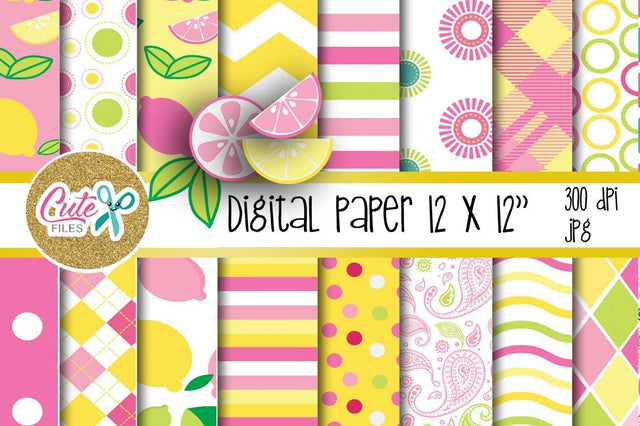 Pink lemonade Digital Paper summer colorful Cute files 