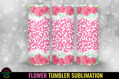 Pink Leopard Flower Tumbler Sublimation Sublimation Happy Printables Club 