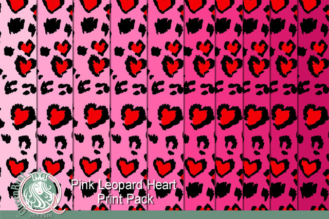 Pink Leopard Heart Papers Digital Pattern QueenBrat Digital Designs 