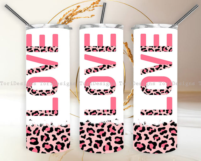 Pink Leopard Love 20oz Skinny Tumbler Sublimation Sublimation ToriDesigns 