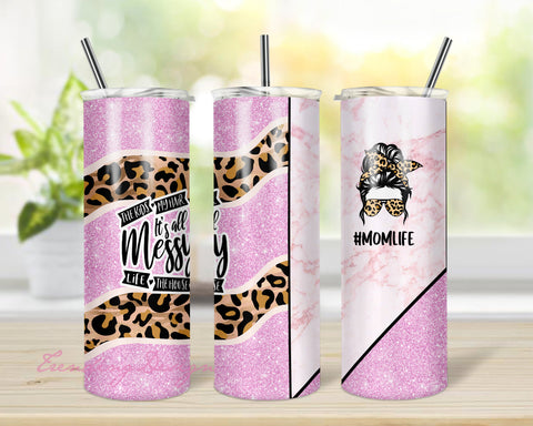 Pink Leopard Mom Life Marble Split Design Download Tumbler Template Skinny 20 oz Sublimation TrendingDesign 