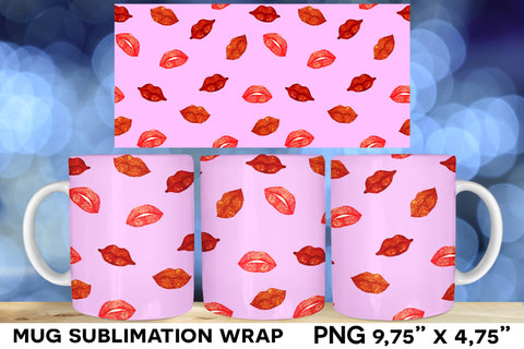 Pink Lips Mug Sublimation Bundle, Seamless Mug Wrap Sublimation Natasha Prando 