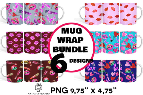 Pink Lips Mug Sublimation Bundle, Seamless Mug Wrap Sublimation Natasha Prando 