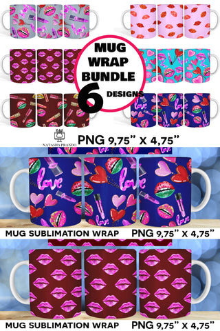 Pink Lips Mug Sublimation Bundle, Seamless Mug Wrap Sublimation Natasha Prando 