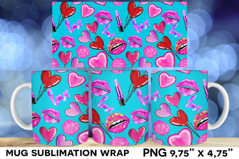 Pink Lips Mug Sublimation Bundle, Seamless Mug Wrap Sublimation Natasha Prando 
