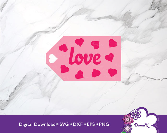 Pink Love Gift Tag with Hearts SVG - Valentine, Wedding, Anniversary SVG DawnKDesigns 