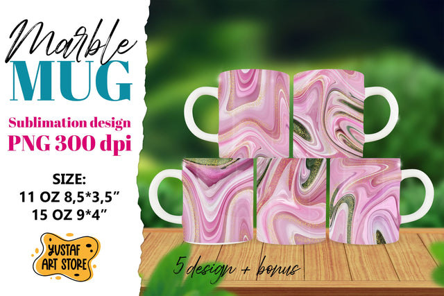 Pink Marble sublimation mug 11oz 15oz. 5 PNG design Sublimation Yustaf Art Store 
