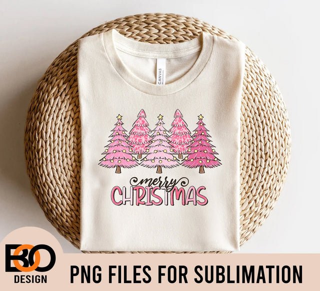 Pink Merry Christmas PNG files for sublimation, Merry Christmas tree PNG Sublimation BOO-design 