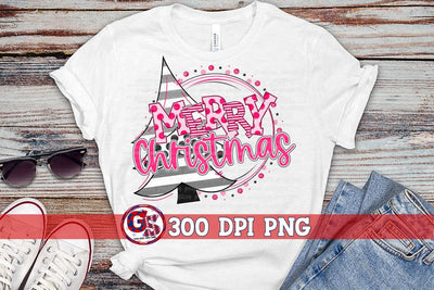 Pink Merry Christmas Tree PNG for Sublimation Sublimation Greedy Stitches 