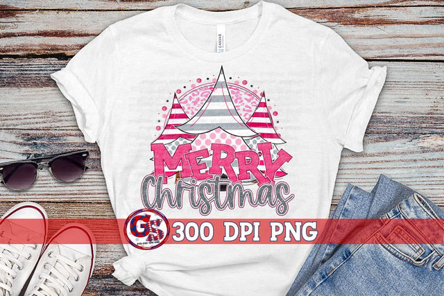 Pink Merry Christmas Trees PNG for Sublimation Sublimation Greedy Stitches 