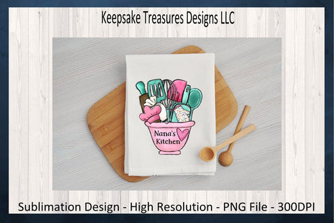 Pink Nana's Kitchen Bowl PNG Sublimation Design, DIY Grandma Gift Design for Apron or Tea Towel, Pink Baking Clipart, Farmhouse Kitchen Bowl Sublimation Keepsake Treasures Designs LLC. 