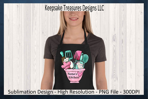Pink Nana's Kitchen Bowl PNG Sublimation Design, DIY Grandma Gift Design for Apron or Tea Towel, Pink Baking Clipart, Farmhouse Kitchen Bowl Sublimation Keepsake Treasures Designs LLC. 