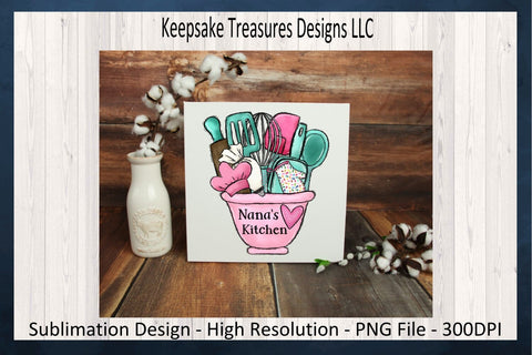 Pink Nana's Kitchen Bowl PNG Sublimation Design, DIY Grandma Gift Design for Apron or Tea Towel, Pink Baking Clipart, Farmhouse Kitchen Bowl Sublimation Keepsake Treasures Designs LLC. 