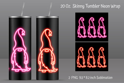 Pink Neon Gnomes 20 Oz Straight Skinny Tumbler Sublimation. Valentine's Day Wrap Sublimation Kseniia designer 