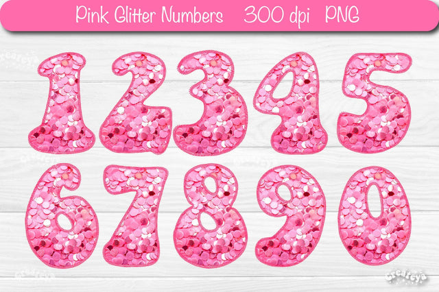 Pink Numbers PNG Baby Girl Numbers Glitter Embroidery Sequins and Stitches Sublimation Createya Design 