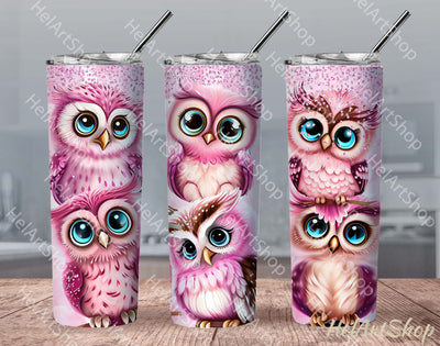 Pink Owl Tumbler PNG, SKINNY TUMBLER Png Sublimation _HelArtShop_ 