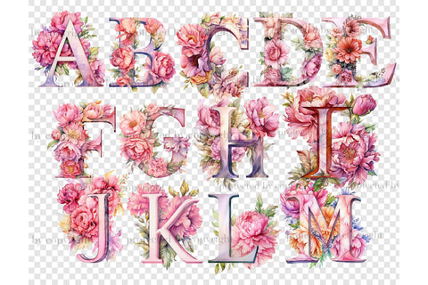 Pink Peonies Alphabet Letters | Baby Shower Sublimation PNG SVG GlamArtZhanna 