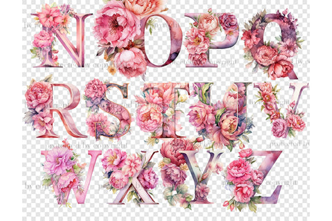 Pink Peonies Alphabet Letters | Baby Shower Sublimation PNG SVG GlamArtZhanna 