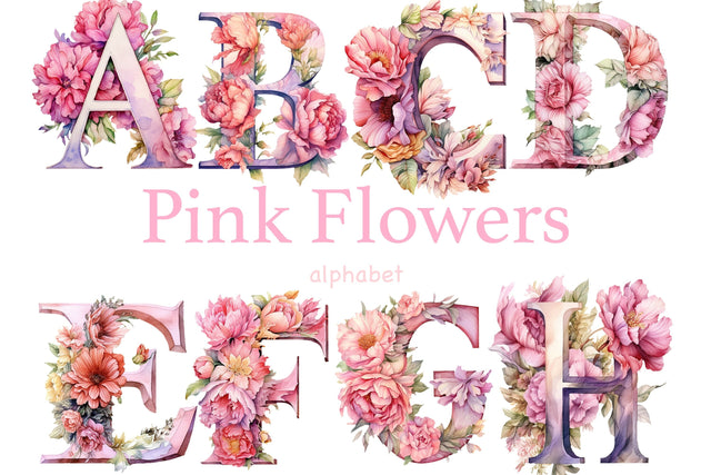 Pink Peonies Alphabet Letters | Baby Shower Sublimation PNG SVG GlamArtZhanna 