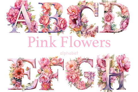 Pink Peonies Alphabet Letters | Baby Shower Sublimation PNG SVG GlamArtZhanna 