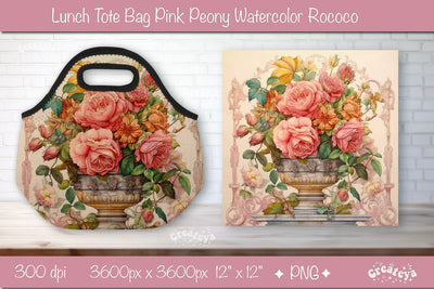Pink Peony background Lunch bag wrap Sublimation Createya Design 