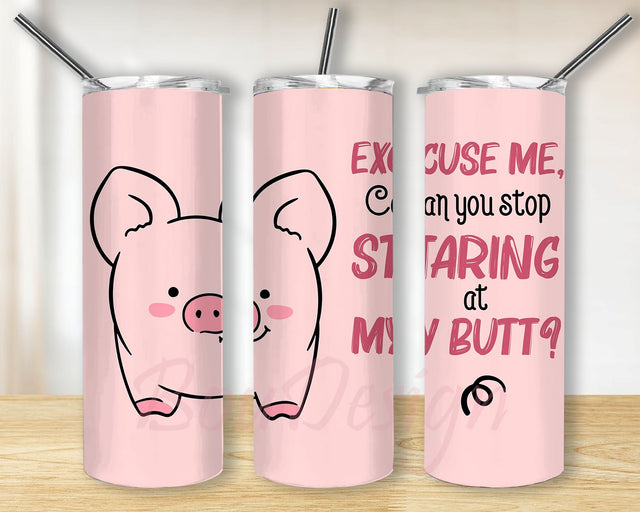 Pink Pig Butt Tumbler Sublimation Design, Pink Pig Butt PNG Wrap 20oz Skinny Sublimation Straight & Tapered Tumbler Design Download Sublimation BouDesign 