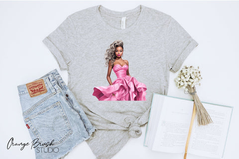 Pink Princess Doll Clipart Bundle Watercolor Blonde Girl Sublimation OrangeBrushStudio 