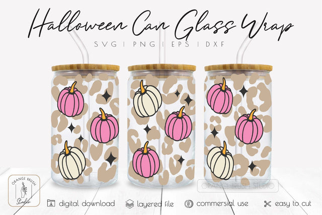 Pink Pumpkins SVG Wrap For Halloween Libbey Can Glass 16 oz SVG OrangeBrushStudio 