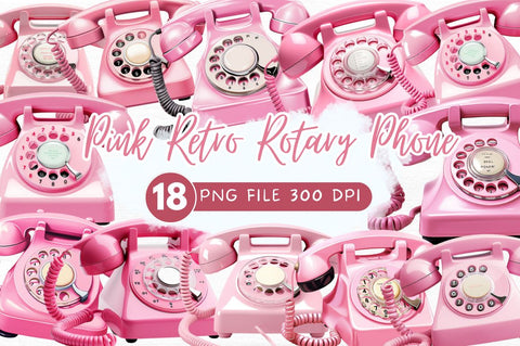 Pink Retro Rotary Phone Clipart Sublimation Regulrcrative 