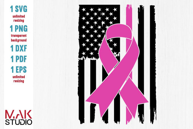 Pink ribbon usa flag svg, Breast cancer awareness svg, Pink ribbon american flag svg, Breast cancer svg SVG MAKStudion 