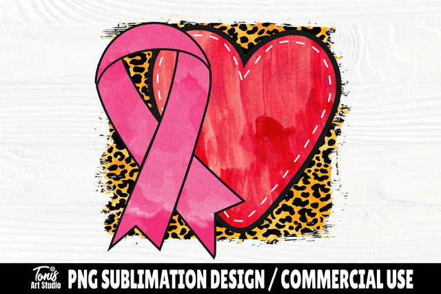 Pink Ribbon with Heart PNG, Cancer Sublimation Design SVG TonisArtStudio 