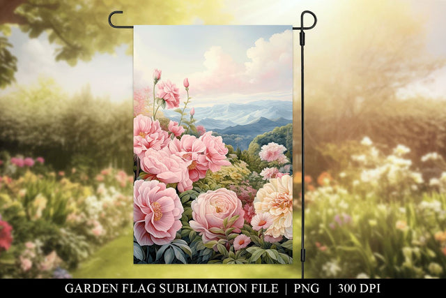 Pink Rose Garden Flag Sublimation PNG Sublimation BijouBay 