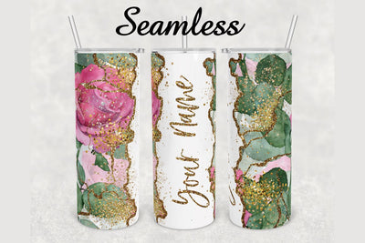 Pink Rose Glitter Marble Tumbler sublimation design 20 oz skinny tumbler wrap Sublimation BambinaCreations 
