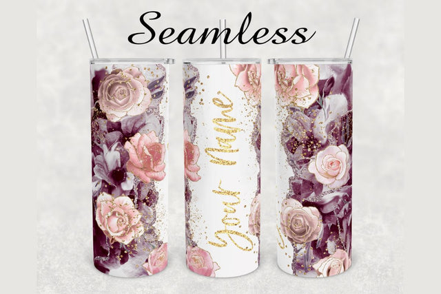 Pink Rose Gold Agate Tumbler sublimation design 20 oz skinny tumbler wrap Sublimation BambinaCreations 