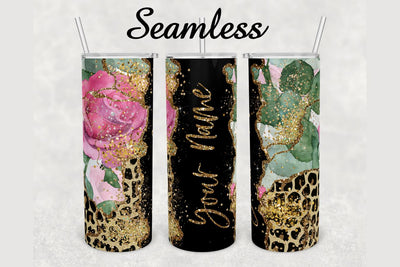 Pink Rose Leopard Agate Tumbler sublimation design 20 oz skinny tumbler wrap Sublimation BambinaCreations 