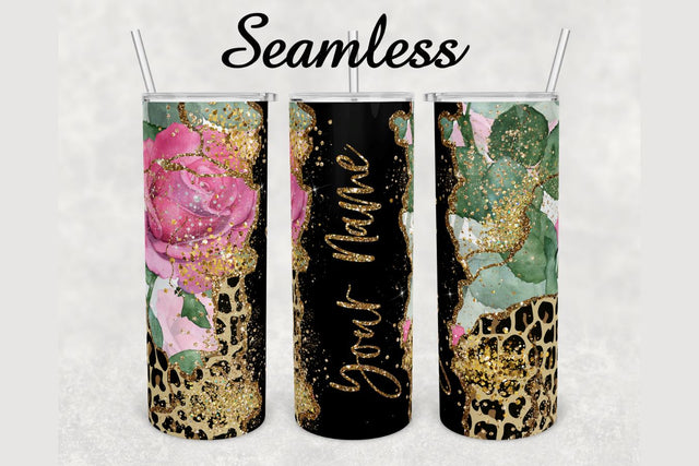 Pink Rose Leopard Agate Tumbler sublimation design 20 oz skinny tumbler wrap Sublimation BambinaCreations 