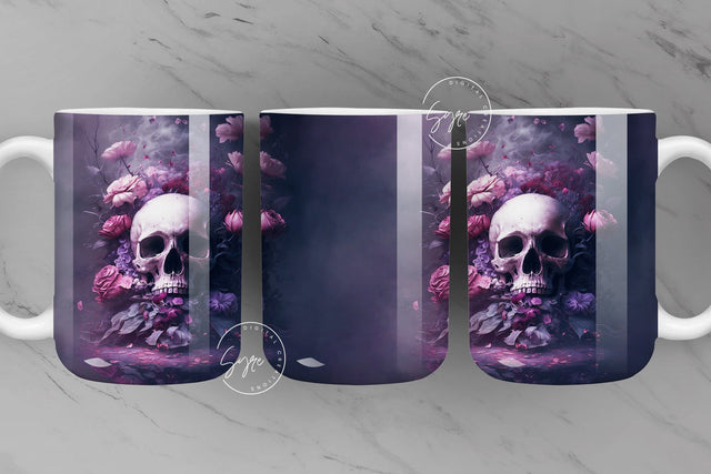 Pink Roses and Skull, Gothic Flowers, Halloween Mug Wrap, Creepy, Skull and Flowers Coffee Mug PNG, 11 & 15 Oz Mug Sublimation, Digital File Sublimation Syre Digital Creations 